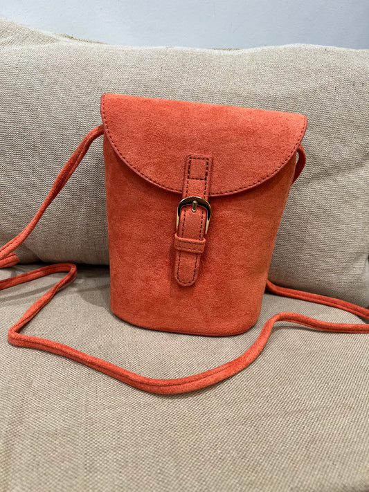 Faux Suede Bucket Crossbody Bag - Orange