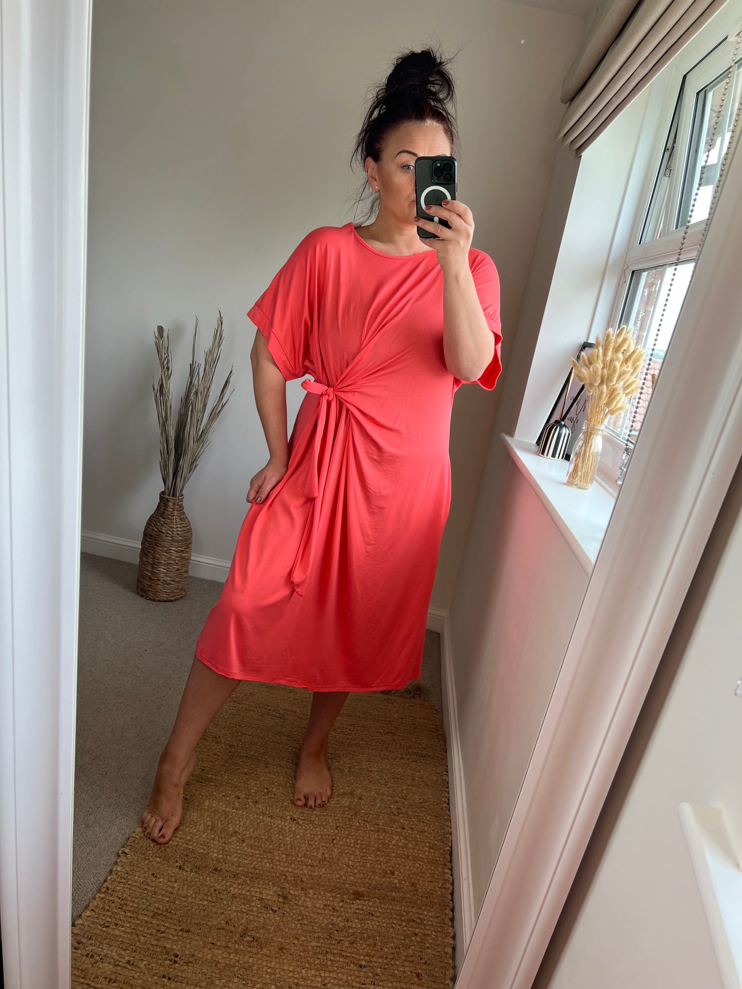 Tie Side Dress - Coral