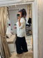 Spotty Ruffle V Neck Top - White