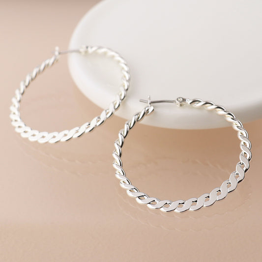 Peace of Mind - Silver Plated Twisted Hoop Earring