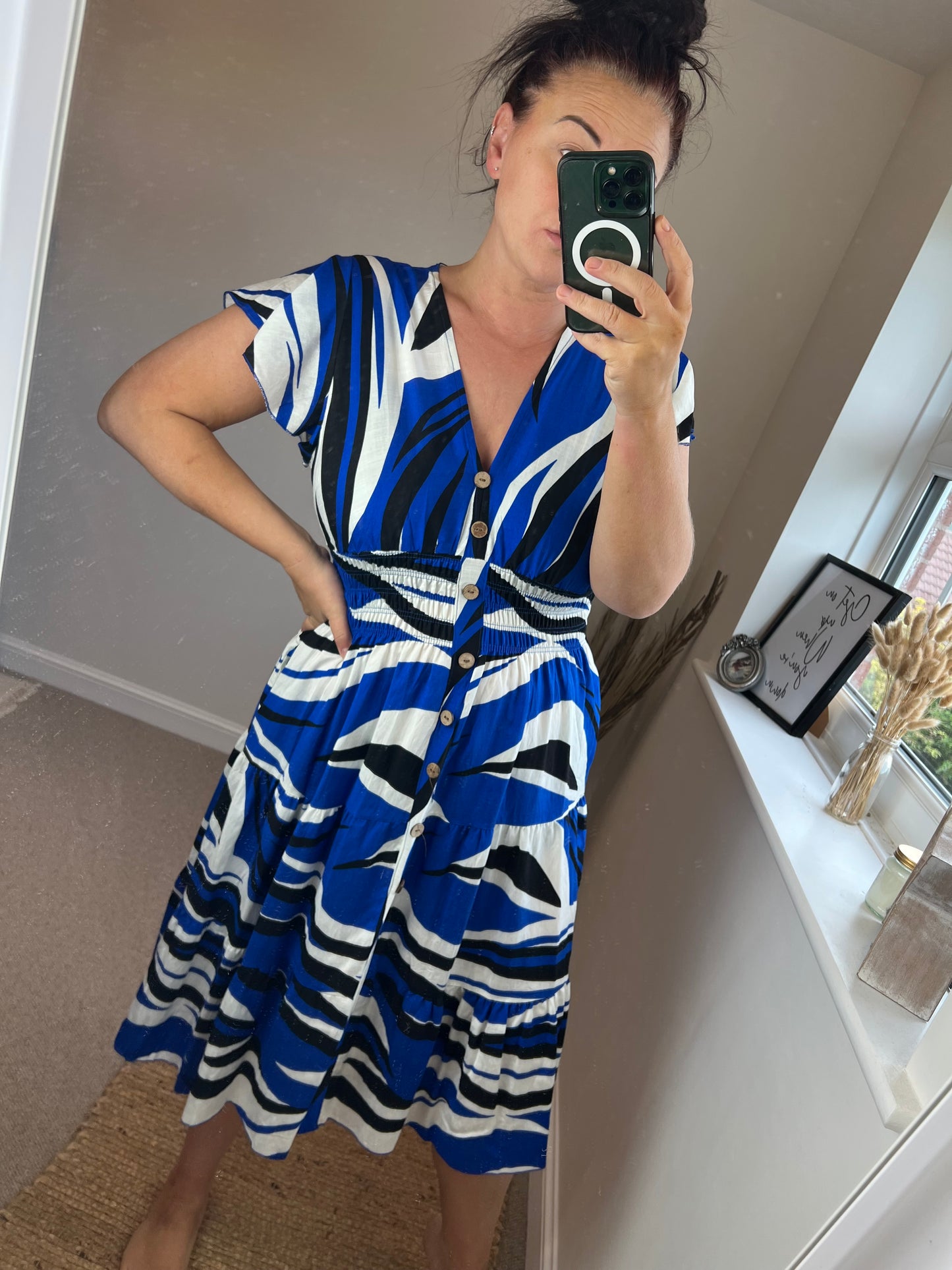 LOTTIE Midi Button Dress with Pockets - Cobalt