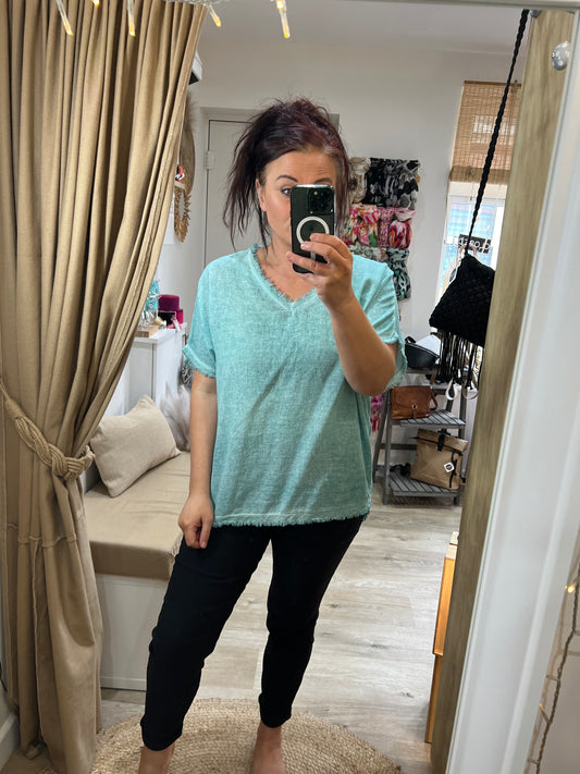 Raw Edge Top - Aqua