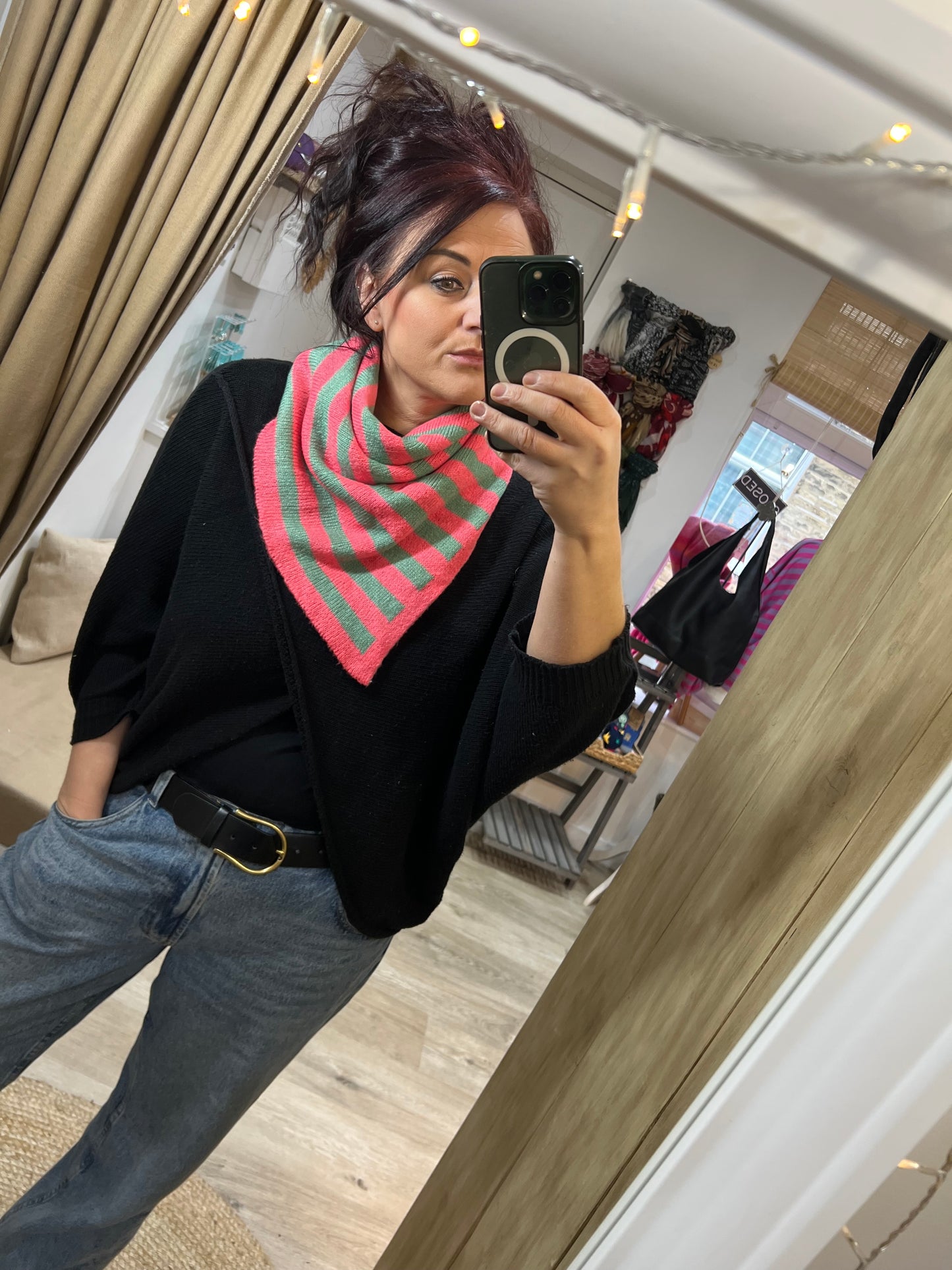 Handkerchief Triangle Scarf - Coral Stripe