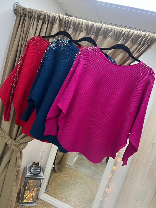 Embellished Sleeve Ribbed Jumper