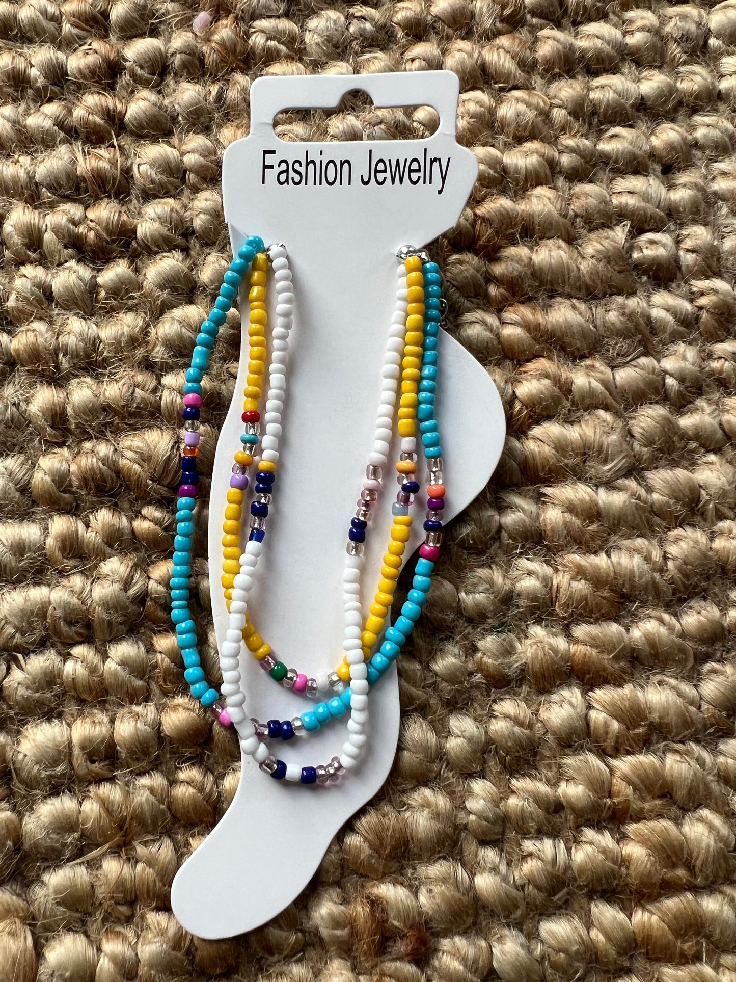 Adjustable Anklet Bracelet - Triple Yellow/Aqua