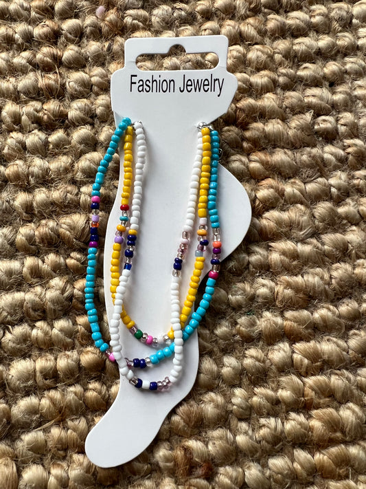 Adjustable Anklet Bracelet - Triple Yellow/Aqua