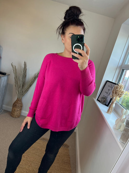 Button Side Jumper - Cerise