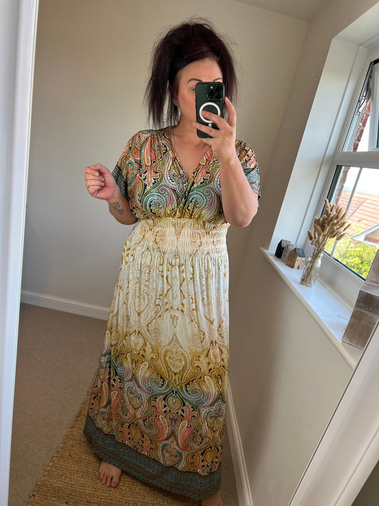 Slinky Mandala Grecian Dress - Cream