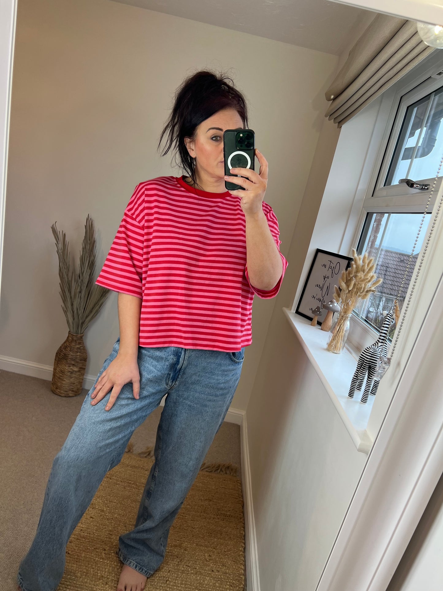 Stripe Jersey Top - Pink/Red