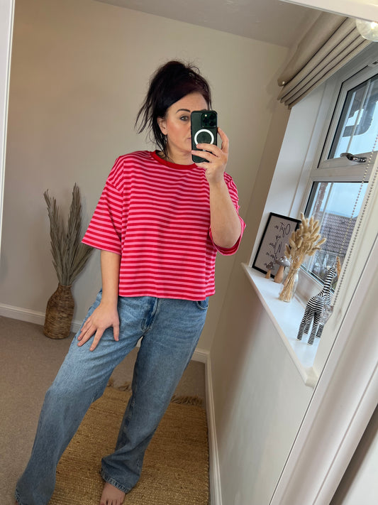 Stripe Jersey Top - Pink/Red