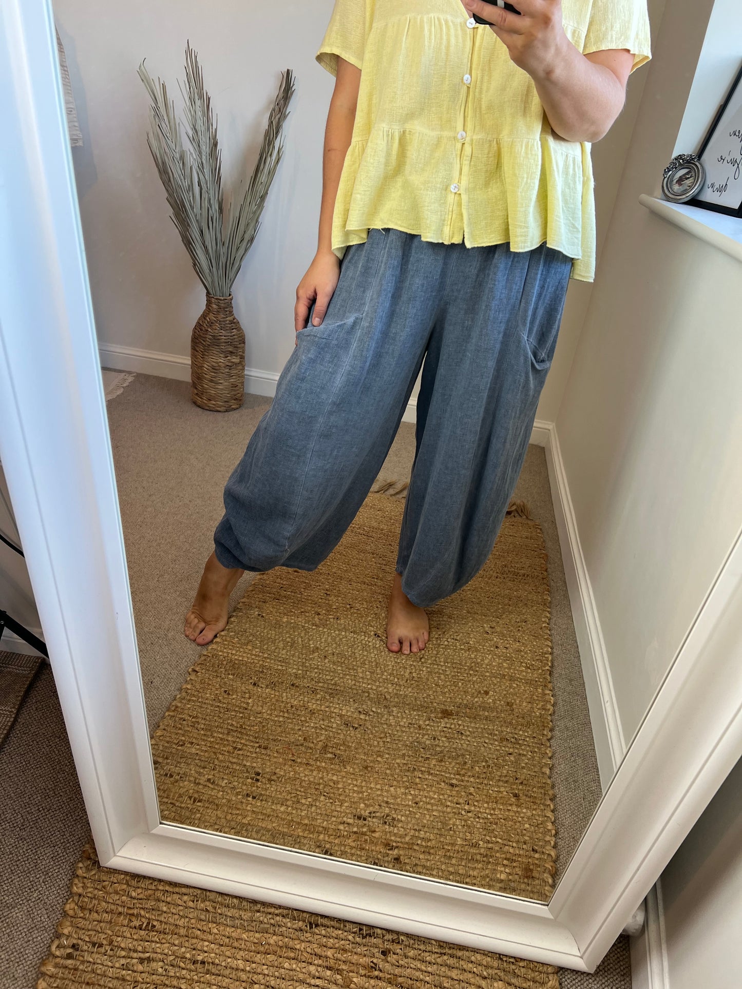Barrel Leg Linen Trouser - Blue