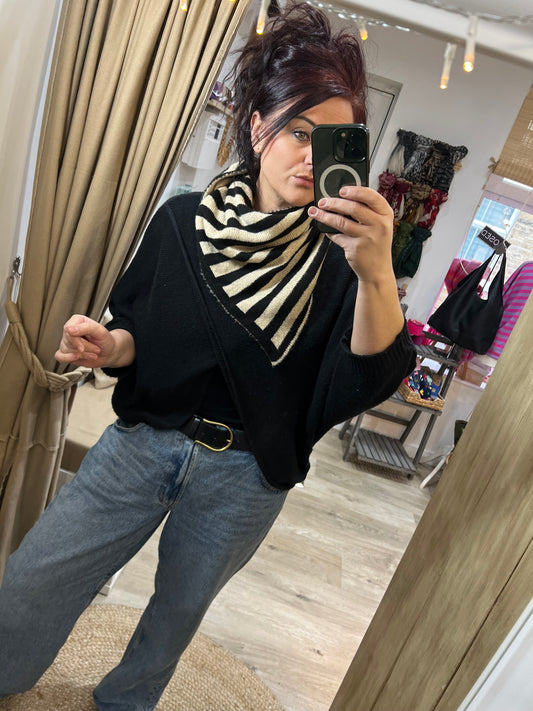 Handkerchief Triangle Scarf - Black Stripe