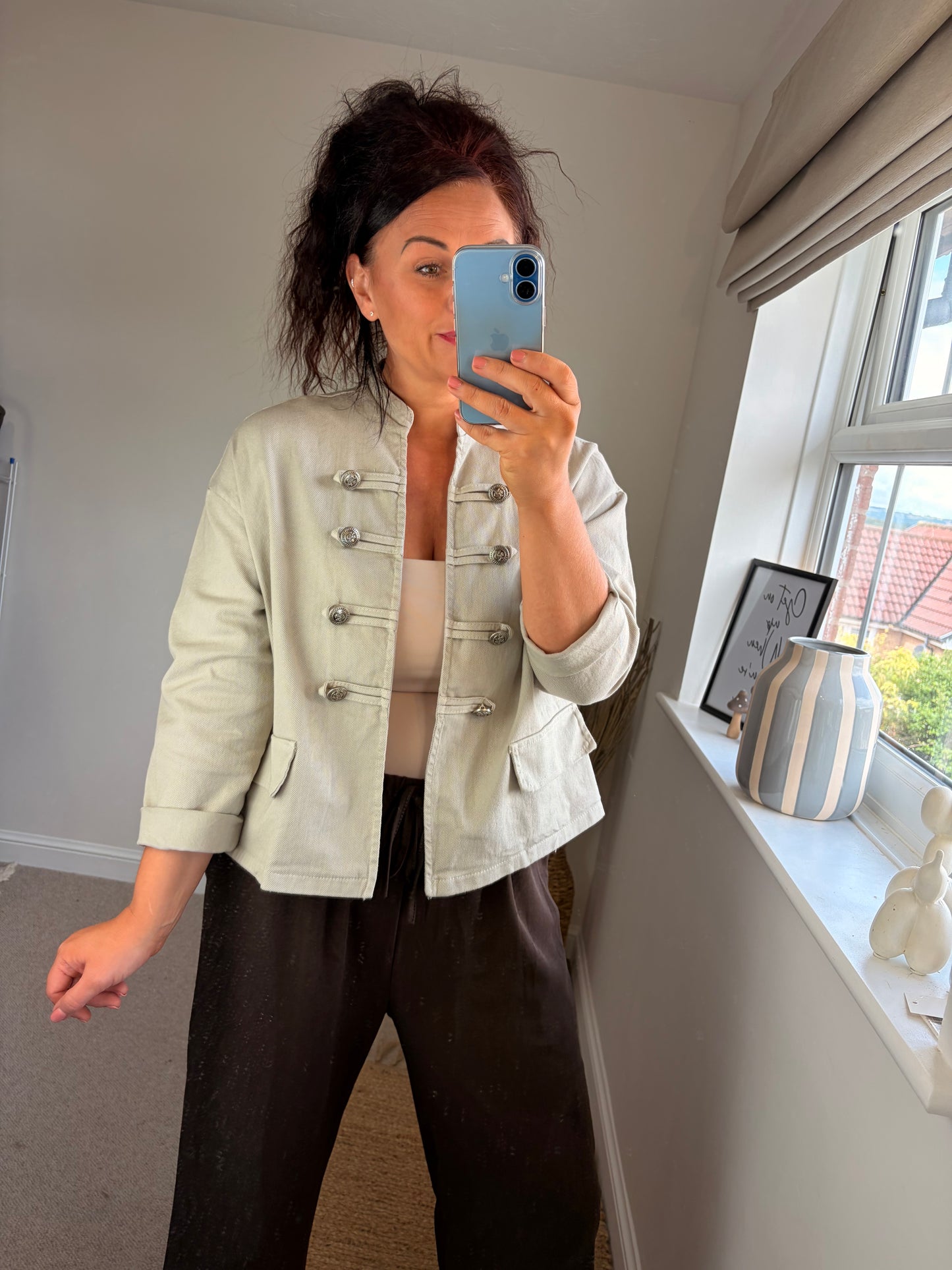 Military Denim Jacket - Cream