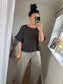 Linen Frill Top - Chocolate