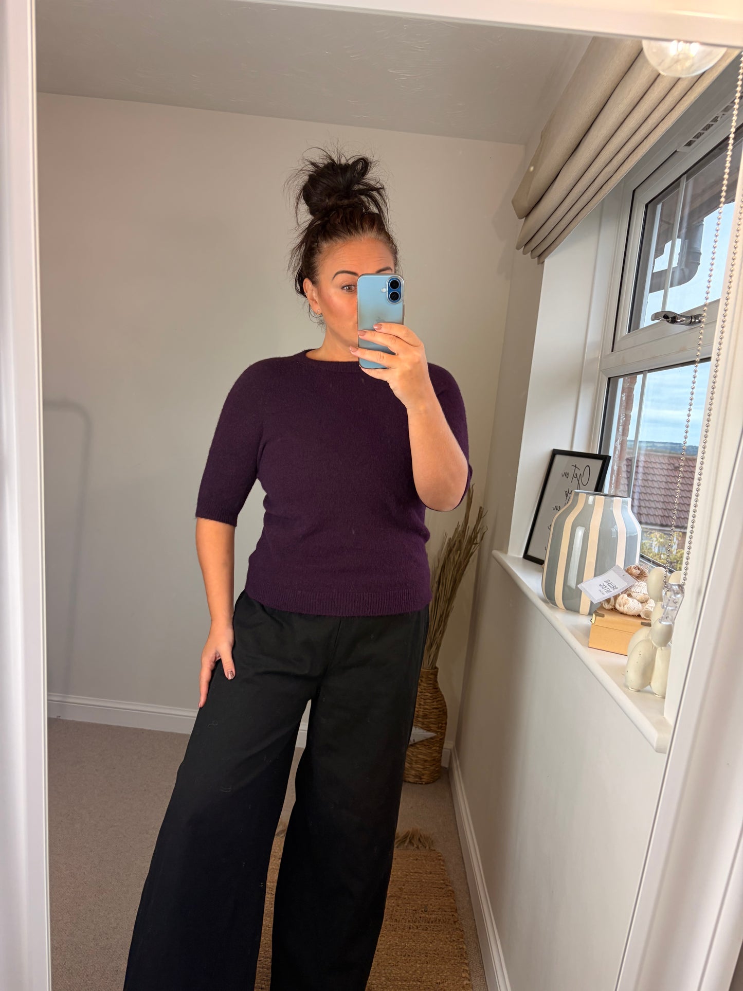 Crop Sleeve Jumper - Plum