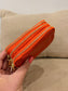 Leather Triple Compartment Purse - Orange