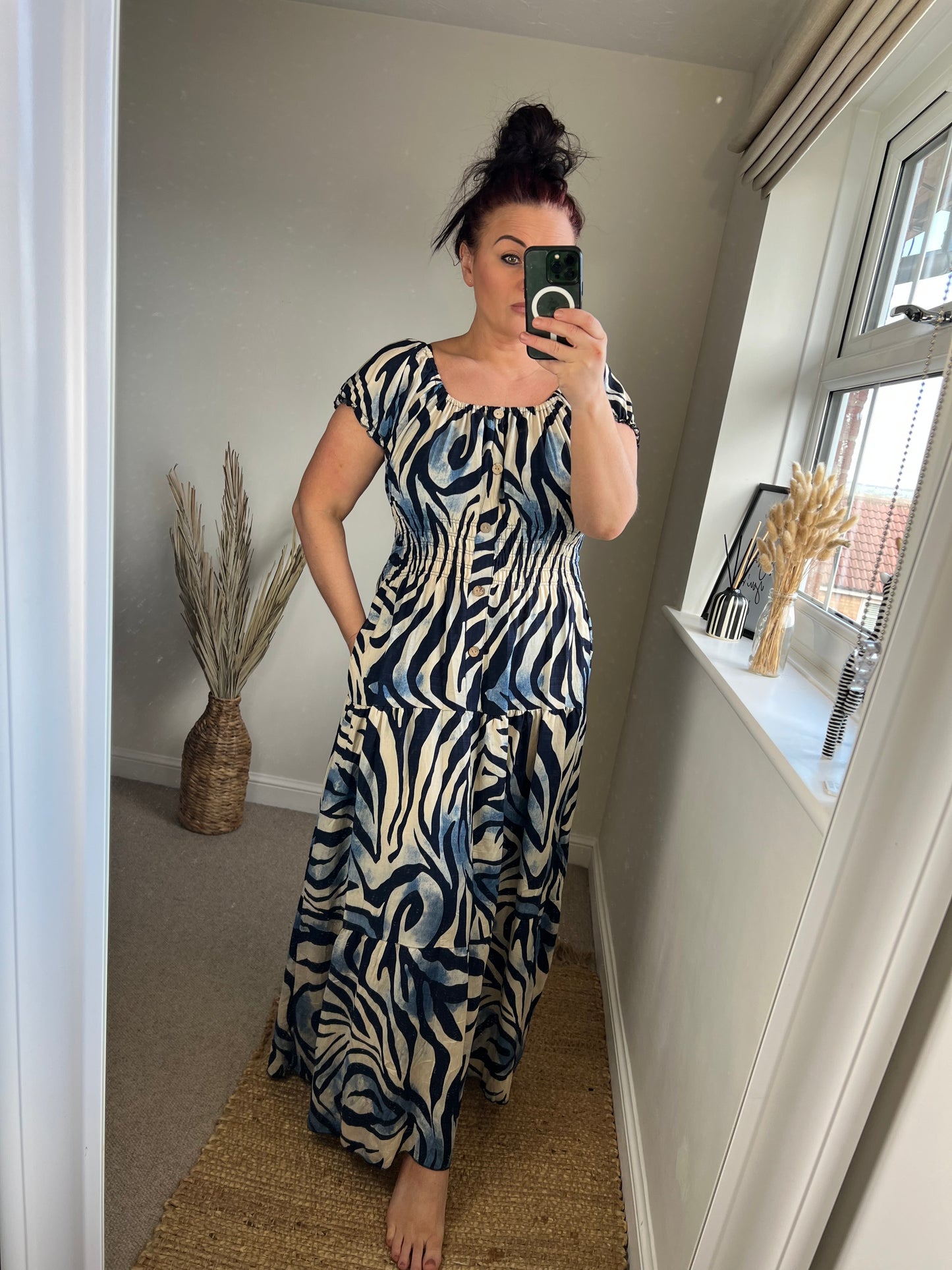 STEVIE Maxi Button Dress with Pockets -  Zebra Navy