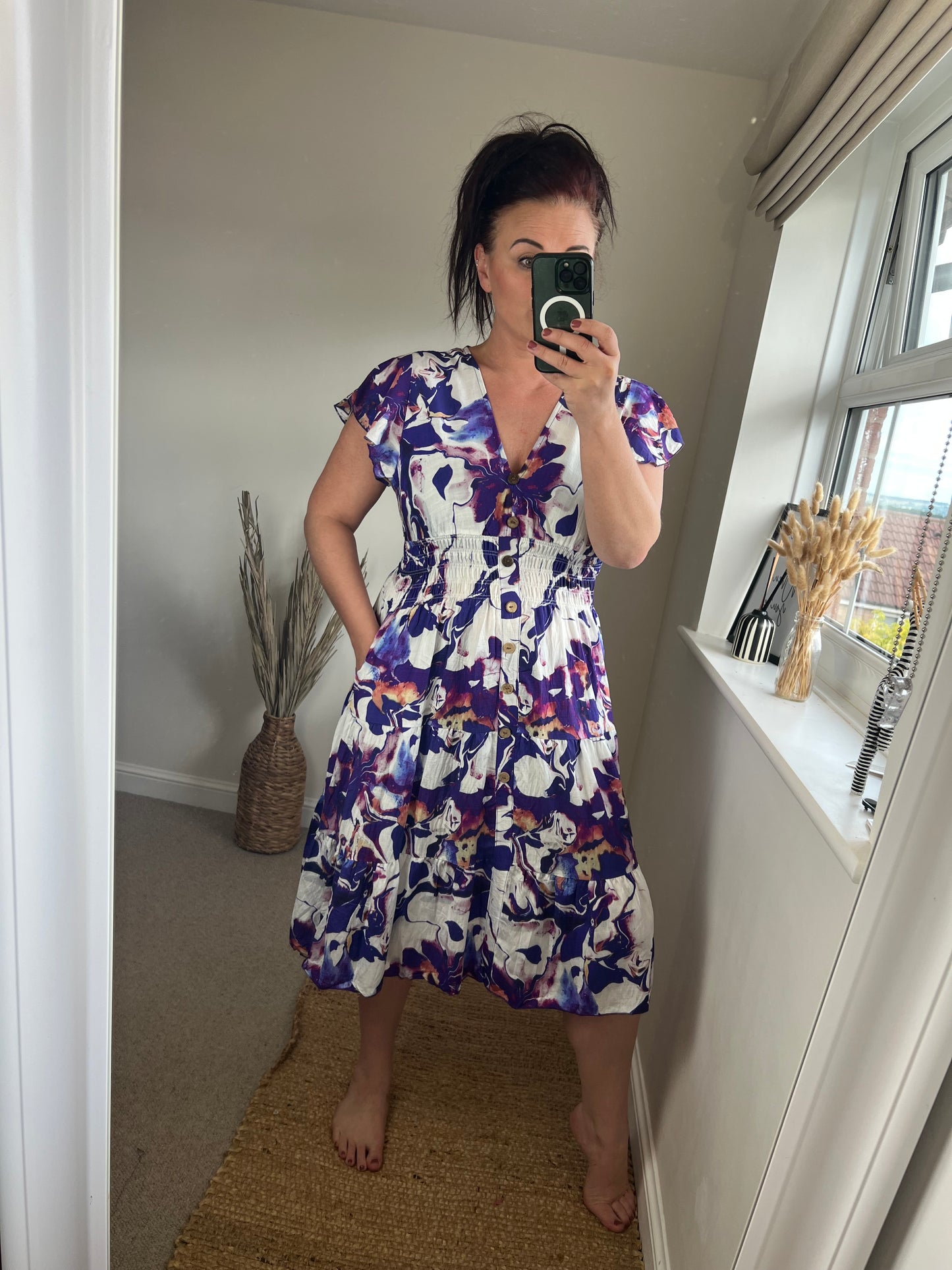 LOTTIE Midi Button Dress with Pockets - Purple