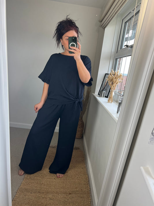 Crimple Top & Trouser Set - Navy