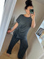 Tie Top & Trouser Set - Grey