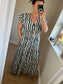 Magic Shirred V Neck Button Dress with Pockets - Navy Stripe