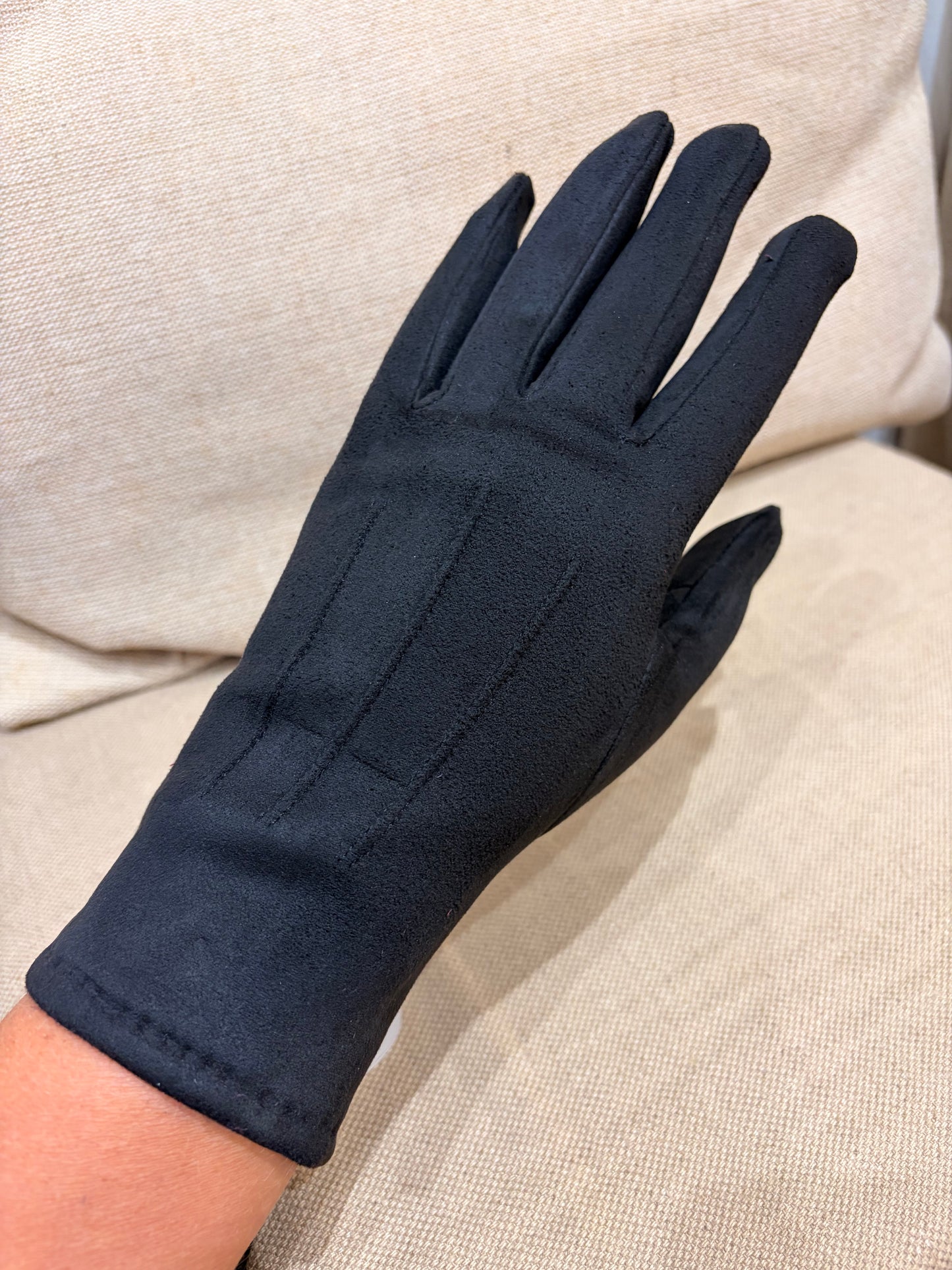 Faux Suede Gloves - Black