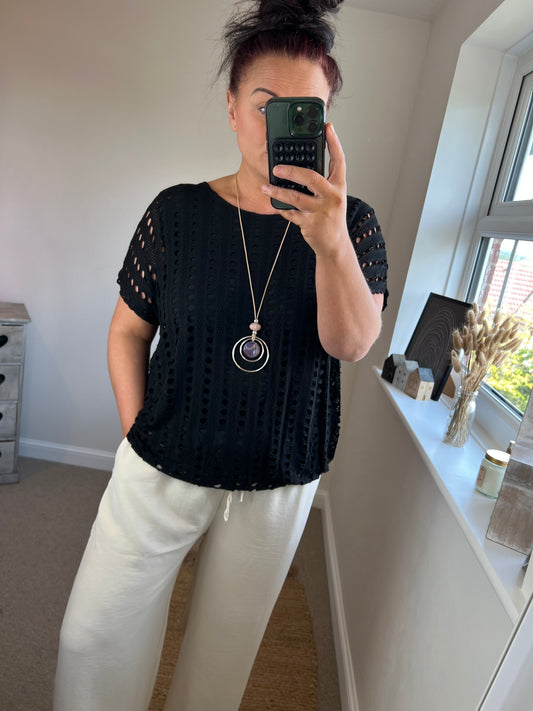 Bubble Hem Burnt Out Top - Black