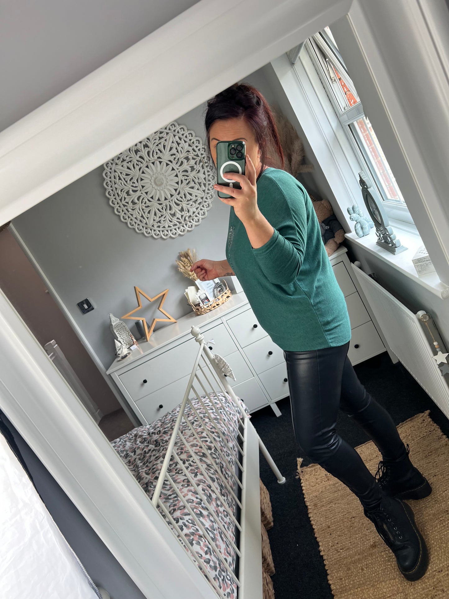 Fine Knit Sequin Heart Jumper - Jade