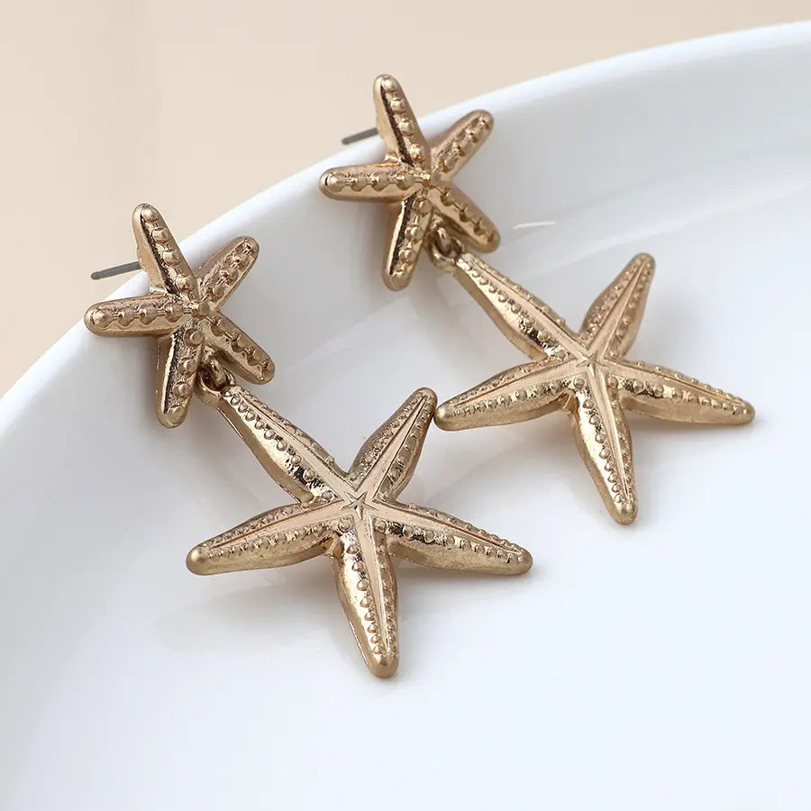 Peace of Mind - Silver Plated Starfish Earrings - Gold