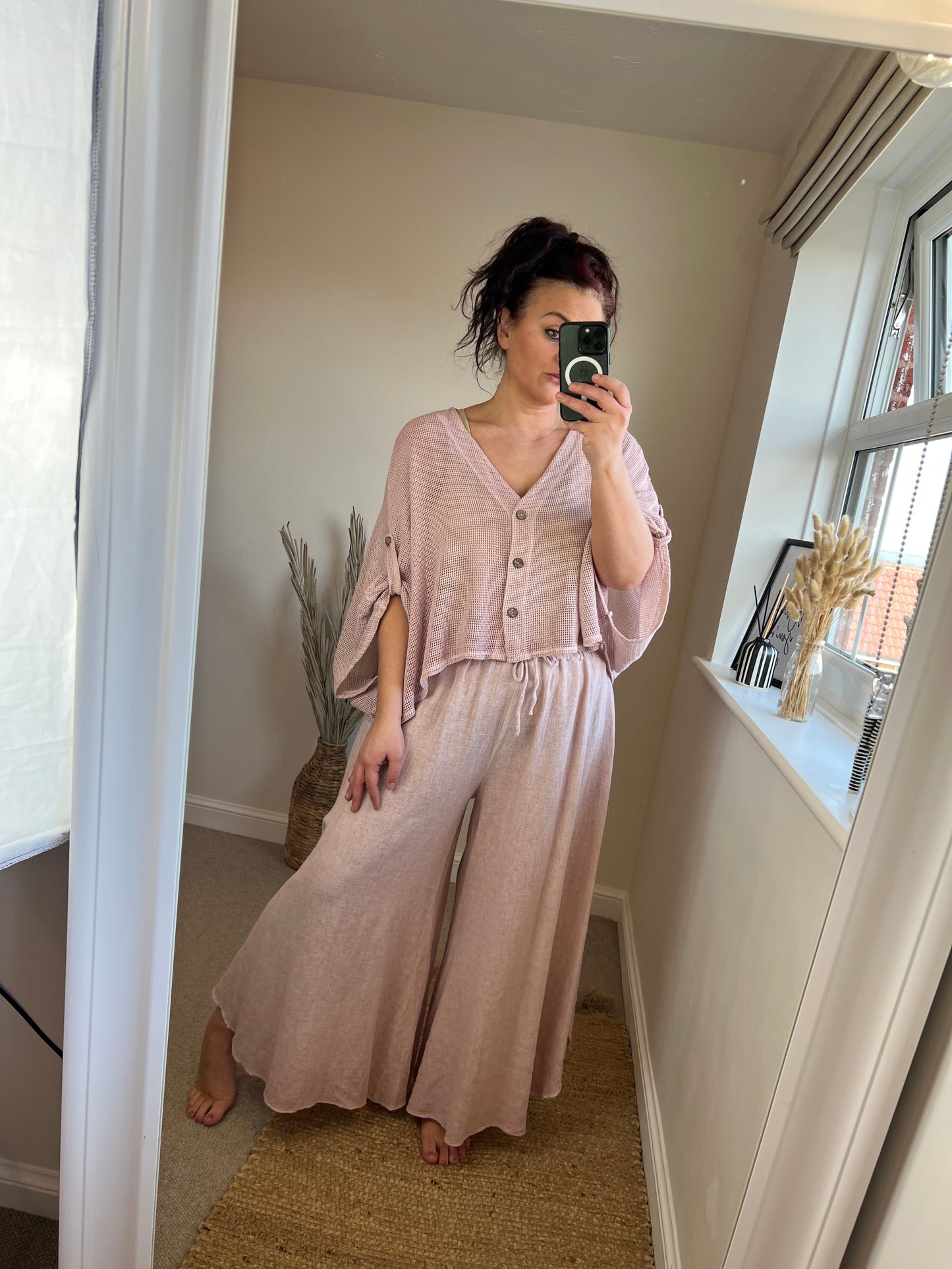 Linen Floaty Trousers - Blush