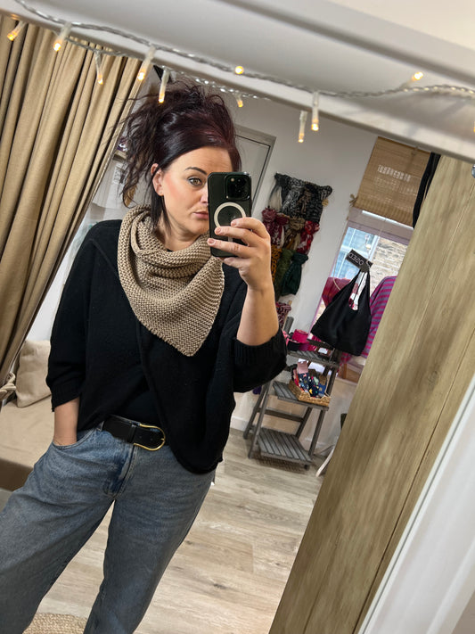 Handkerchief Triangle Scarf - Taupe Fishermans Stitch