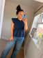 Shirred Peplum Top - Navy
