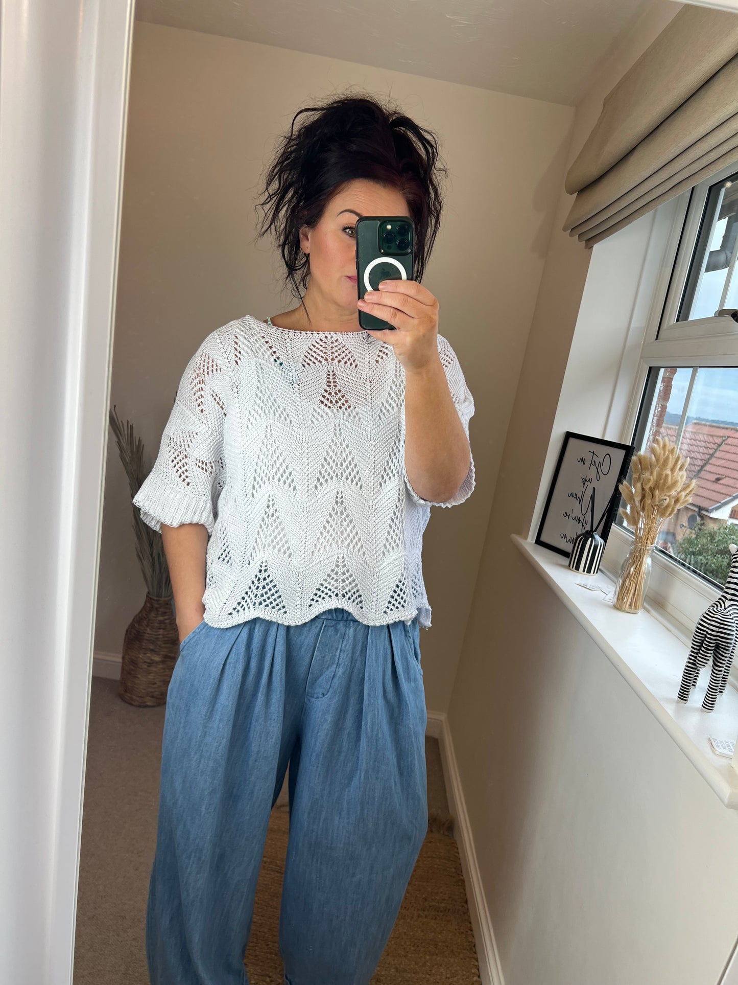 Scalloped Edge Crochet Top - White