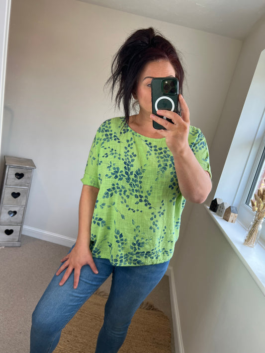 Leaf Cotton Top - Lime
