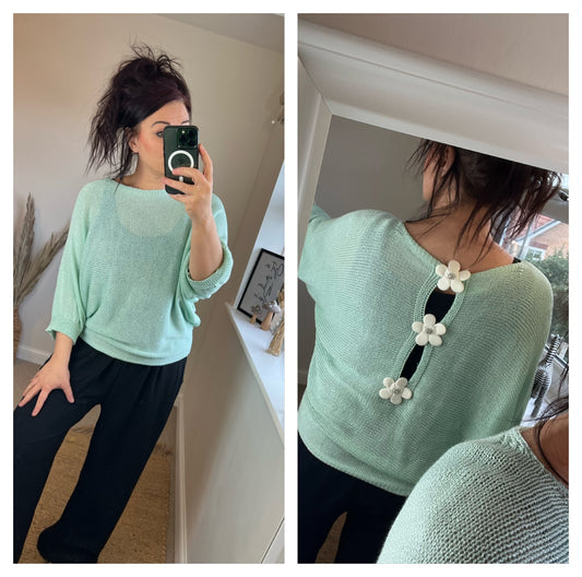 Flower Back Jumper - Aqua