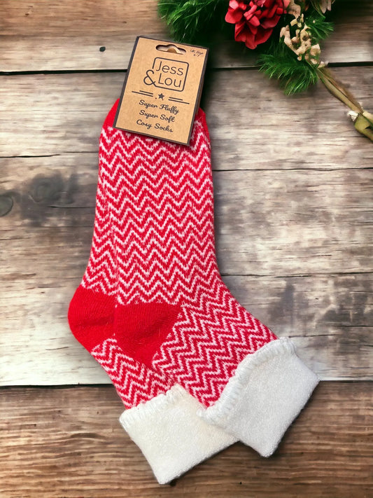 Jess & Lou Cozy Cuff Socks - Happy Herringbone Red