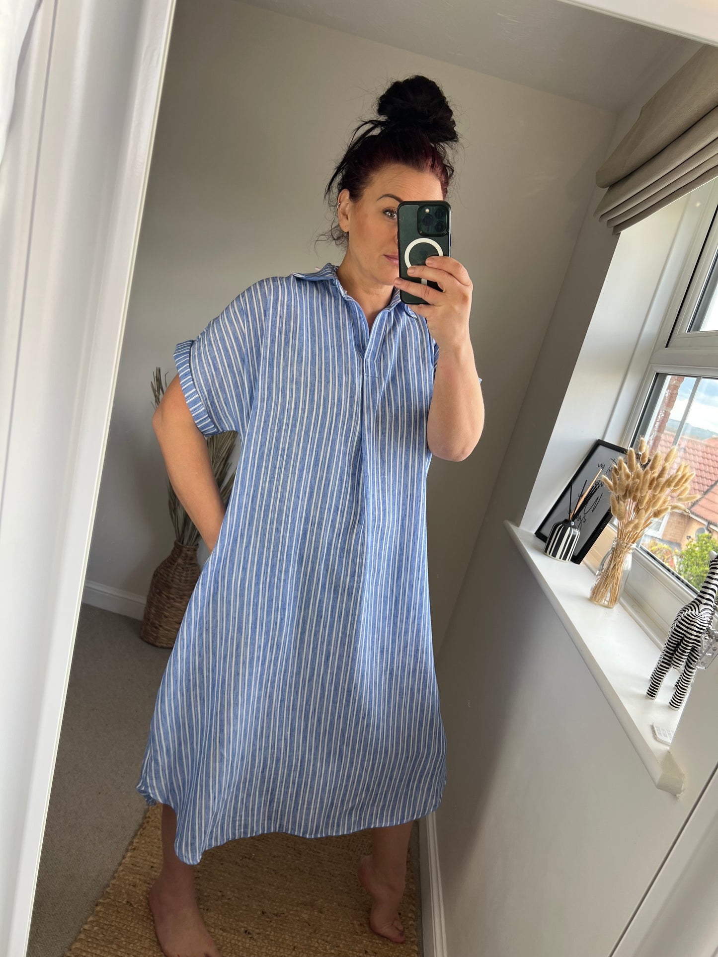 Stripe Cotton Midi Dress - Blue