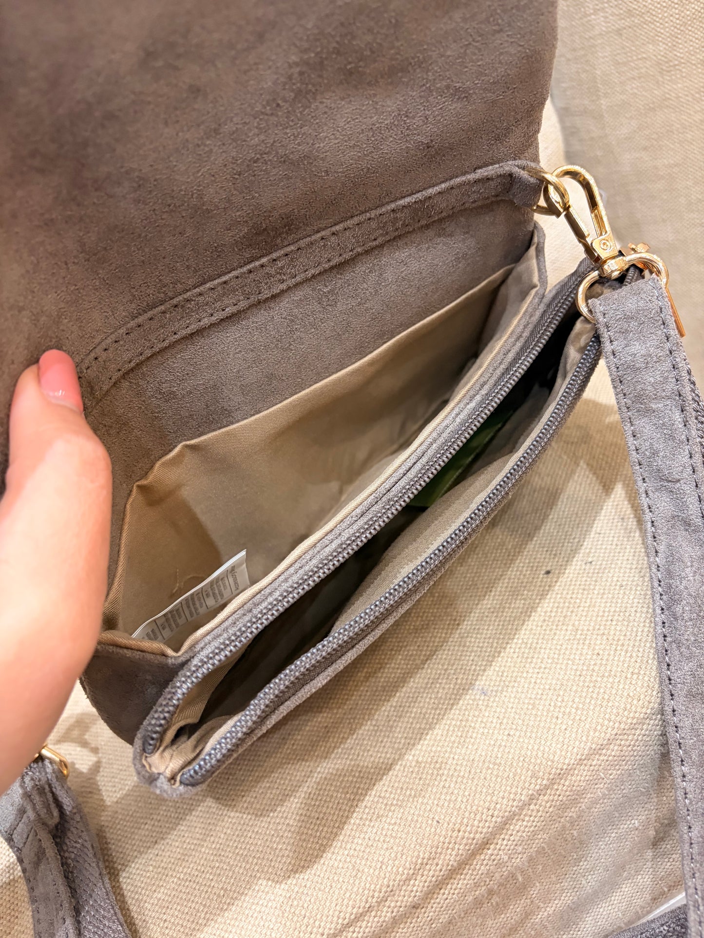 Small Faux Suede Crossbody Bag - Taupe