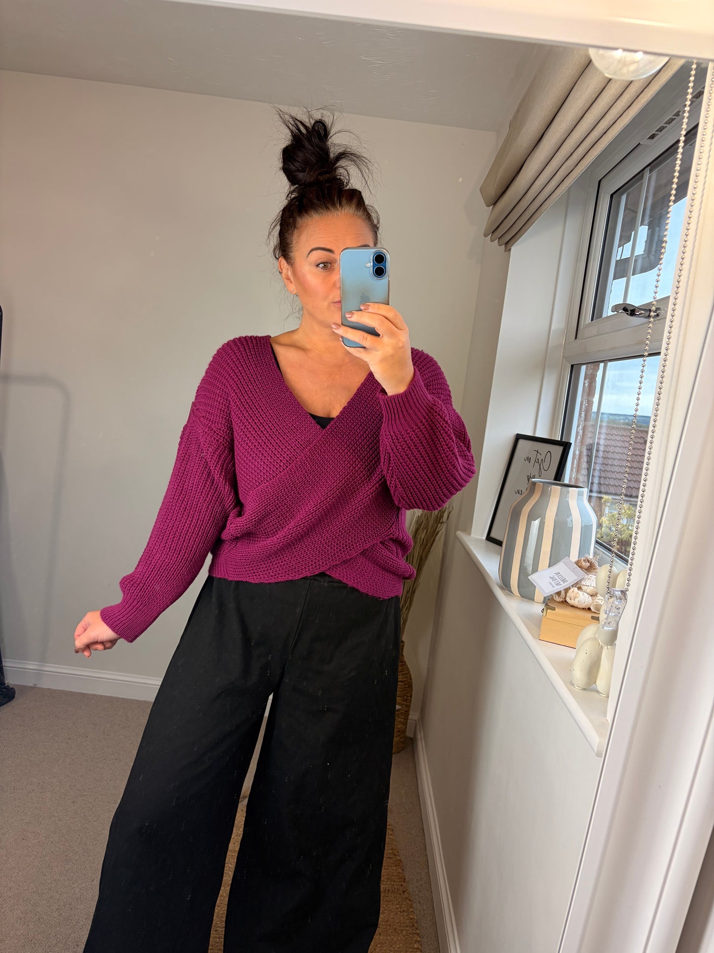 Chunky Knit Wrap Jumper - Magenta