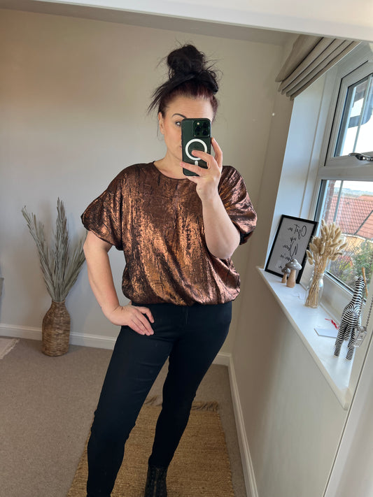 Puff Sleeve Foil Top - Bronze