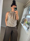 Crinkle Halter Neck Top - Beige