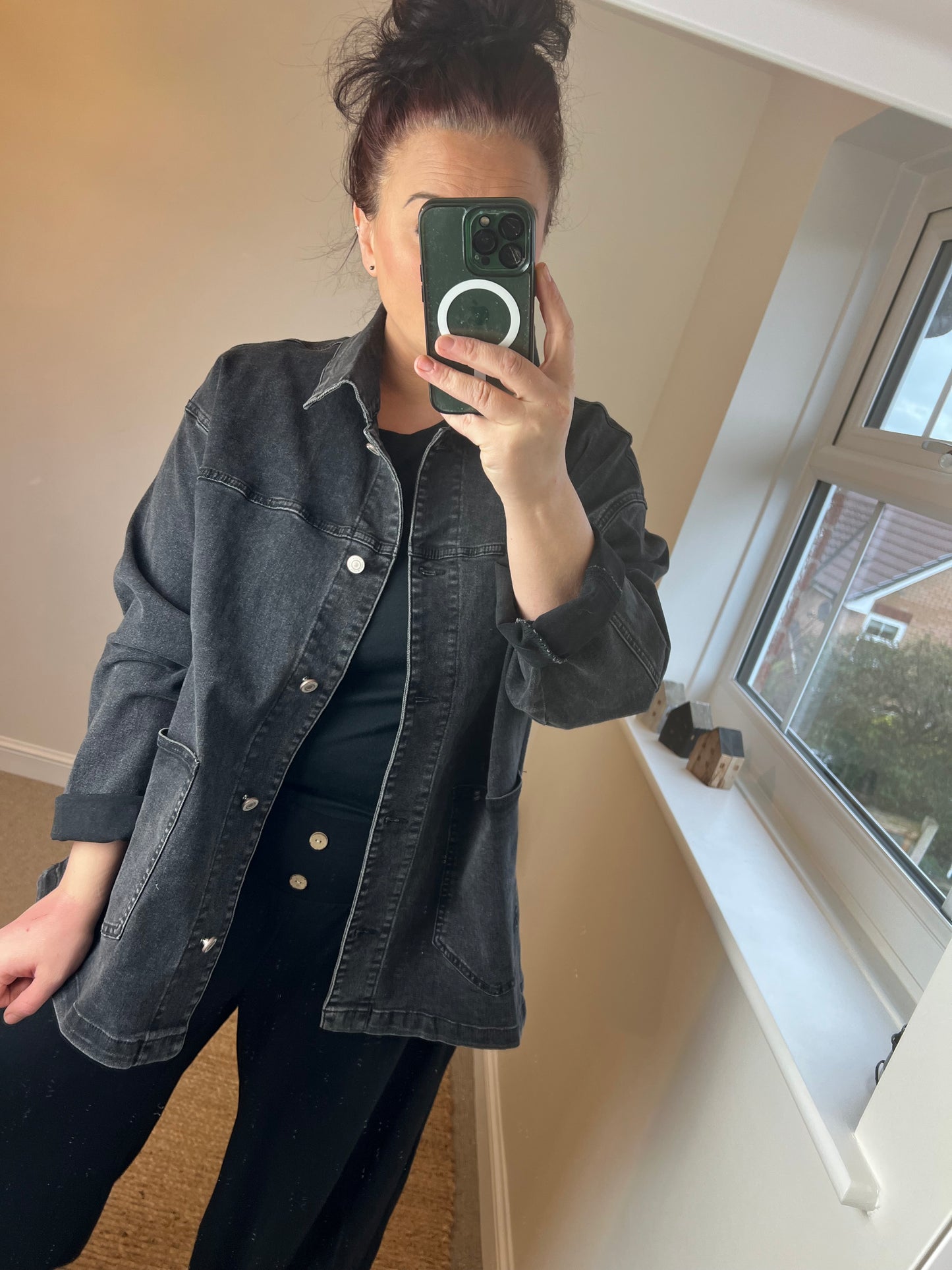 Oversized Denim Shirt Jacket - Black (2 sizes)