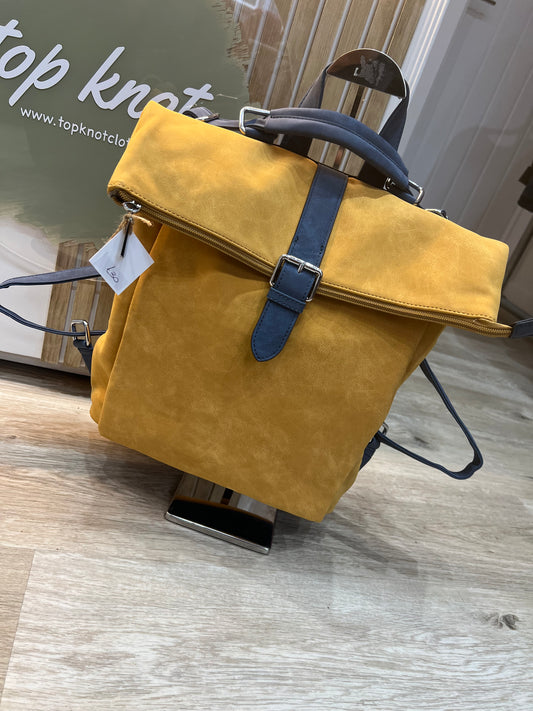 Faux Suede Rucksack - Mustard/Navy