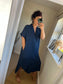 Crinkle Cotton Tunic Dress - Navy