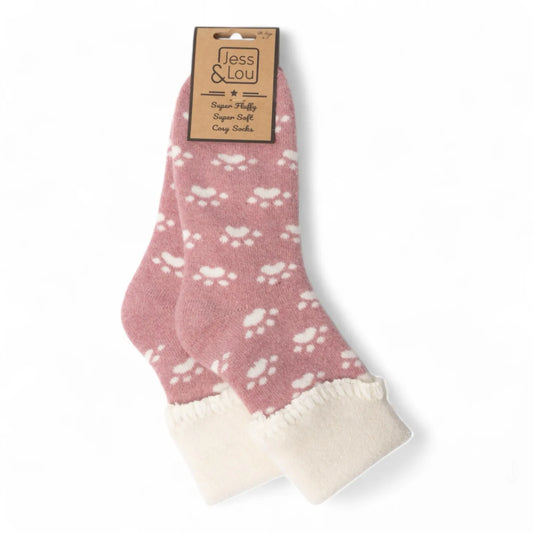 Jess & Lou Cozy Cuff Socks - Perfect Paws Pink