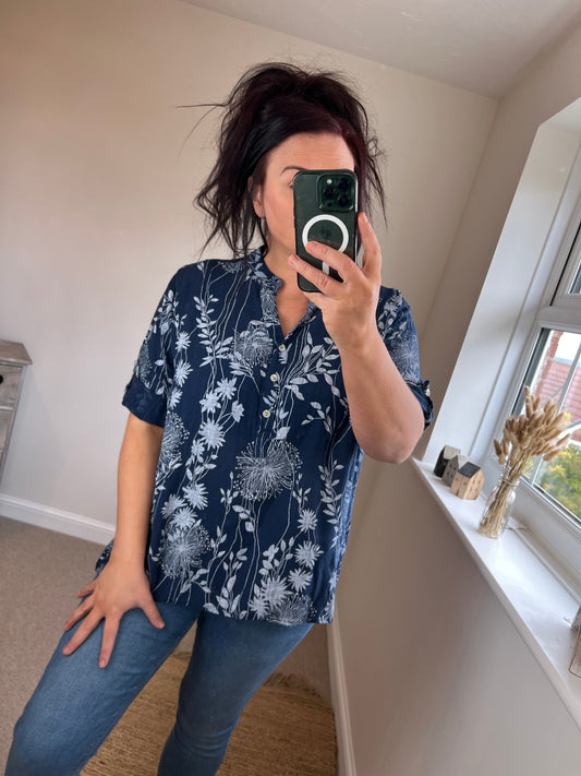 Floral Cotton Shirt - Navy