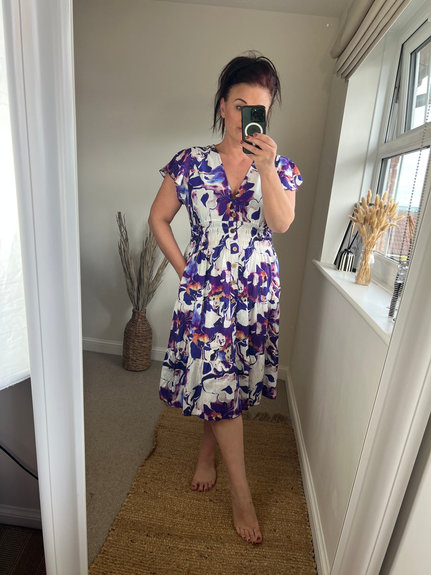 LOTTIE Midi Button Dress with Pockets - Purple