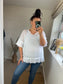Raw Edge Mesh Top - White