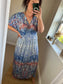 Slinky Mandala Grecian Dress - Cobalt