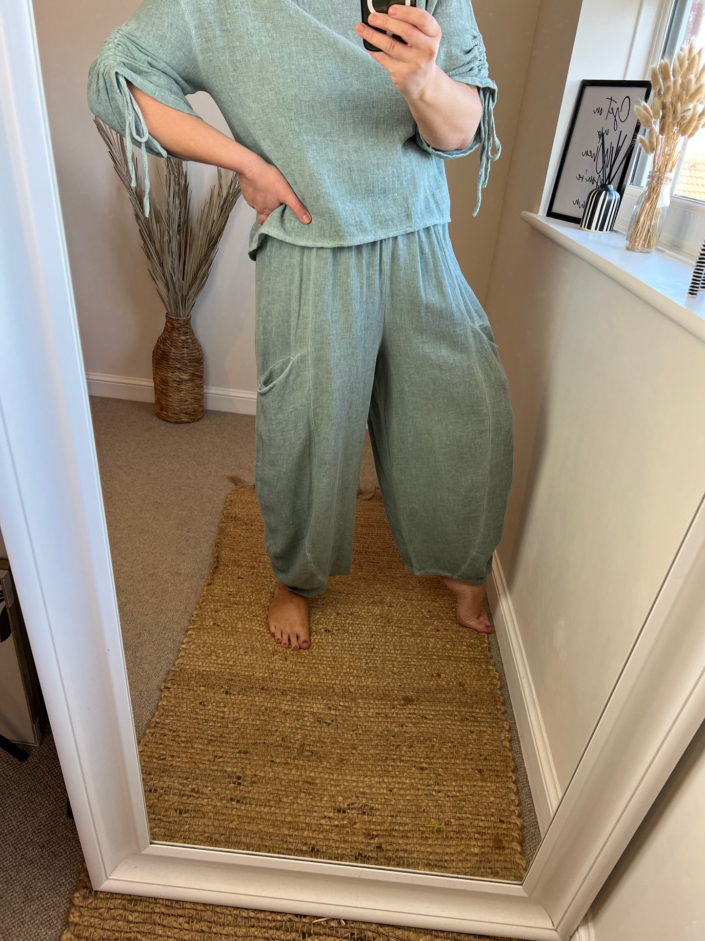 Barrel Leg Linen Trouser - Sage